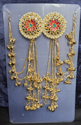 FashionFuse Fashionfuse Royal Kashmiri Kundan Pearl Multi-Chain Jhumka Earrings Pearl Gold, Alloy Stud Earring, Drops & Danglers, Chandbali Earring