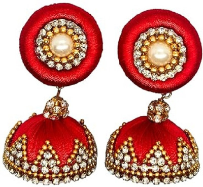 SAUMAKSHI DESIGN Handcrafted Silk Thread Jhumka Earrings with Pearls and Stone Work Brass Earring Set, Jhumki Earring