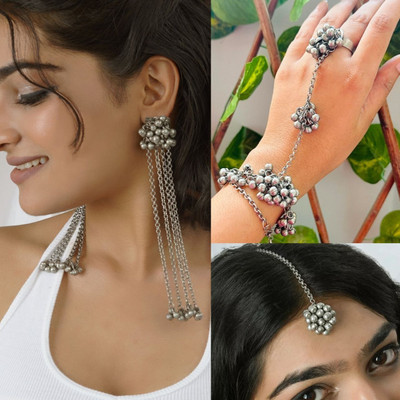 Ashir Combo of 3 Jhumki Jhumka, Mang tikka, Cuff Bracelet Bangles for Women and Girls Alloy Drops & Danglers