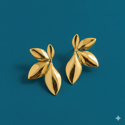 Glamshe Golden Laurel Leaf stud earrings for Girls and Women Stainless Steel Stud Earring
