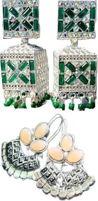 Hernger traders Earring-Box-05_04 & Oxidise_Kundan_Beige_04 Cubic Zirconia Alloy Earring Set