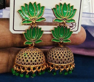 SAKETHAM White Bells Hangs Golden Alloy Jhumki Earring