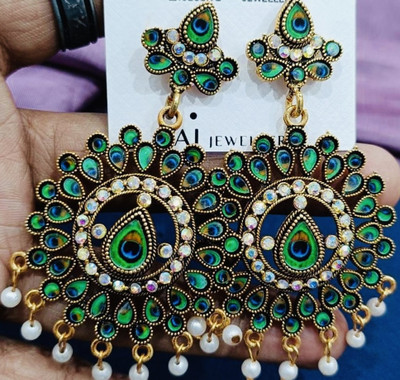 SAKETHAM Golden Mirror Flower Alloy Jhumki Earring