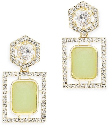 fabula Mint Green Drop Earring - Engraved Jaipur Stone & American Diamond Beads, Crystal Alloy Drops & Danglers