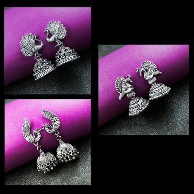 Saizen Oxidized silver Plated navratri special Combo Earrings Pack of 3 For Women Brass Drops & Danglers, Jhumki Earring