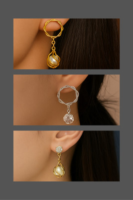 Hemant Gold & Silver Stud with Pearl Drop Earrings Alloy Drops & Danglers