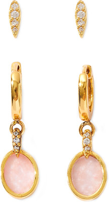 ACCESSORIZE LONDON Real Gold Plated Z Stone Stud And hoop Earring set By Accessorize London Quartz Alloy Drops & Danglers