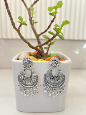 House of Nimriti Afghani Oxidized Chandbali Jhumka Earrings for women girls German Silver Jhumki Alloy Jhumki Earring, Stud Earring