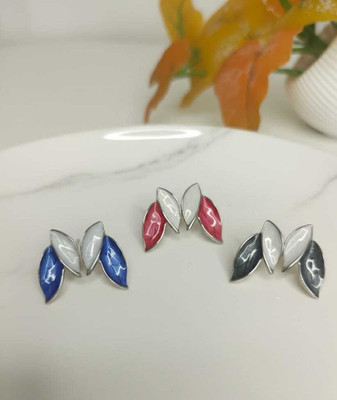 MD CREATIONS HUB Enamel Duo Leaf Stud Earrings for Women | Korean Style Modern Workwear Jewellery Alloy, Enamel Stud Earring