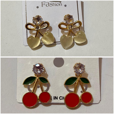 Mishti Jewels Combo of 2 Korean Earrings Stone Earrings For Girls and Women Alloy Earring Set
