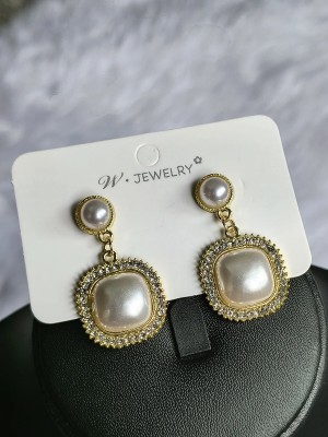 neze NZ 10 Round & Square Pearl Drop Earrings Alloy Drops & Danglers