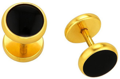 MAVRAA Mavraa Gold Plated Black Stone Round Stud Earrings Stainless Steel Stud Earring