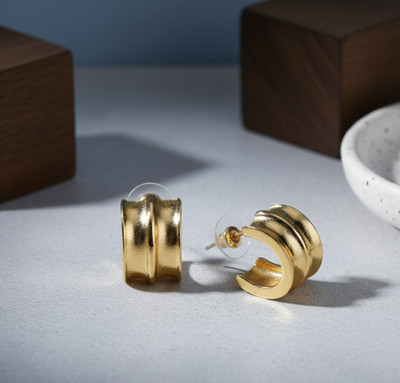 Elixi Gold Oversized Half Hoops Stainless Steel Stud Earring, Clip-on Earring, Hoop Earring, Earring Set