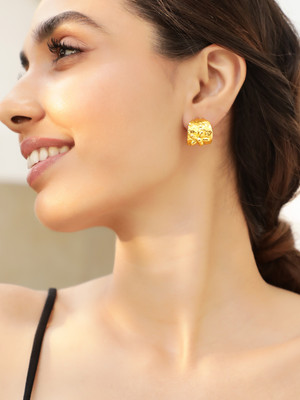 RUBANS Rubans 18K Gold-Plated Floral Motif Textured Stud Earrings Brass Drops & Danglers