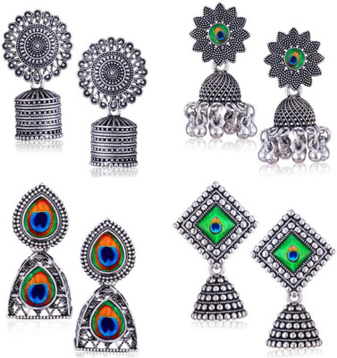MEENAZ silver earrings jhumki combo oxidised earrings jhumka south indian temple party Beads, Pearl, Cubic Zirconia, Diamond Brass, Enamel, Copper, Zinc, Stone Drops & Danglers, Chandbali Earring, Earring Set, Jhumki Earring