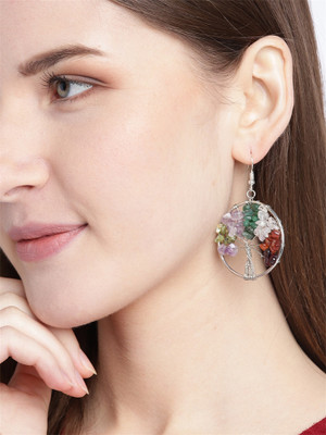 EIT Collection Multicoloured Silver-Plated Agate-Studded Circular Metal Drops & Danglers Metal Earring Set