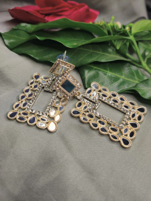 TANAIRA Gold Plated Geometric Mirror with Cubic Zirconia Earrings Cubic Zirconia Alloy Drops & Danglers