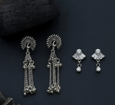 Riavi Collections AD Look Tops and Peacock Design Jhumka with Silver Plated for Daily Wear (Combo) Alloy Jhumki Earring, Rhinestone Studs