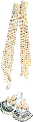 Hernger traders Longg_Errring01 & Oxidise_Kundan_Beige_04 Cubic Zirconia Alloy Earring Set