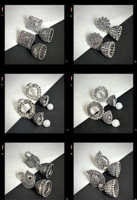 Vigilantee Jewels Small Jhumki Combo Everyday Combo of 6 Pair Oxidised Silver Jhumki Earrings Set Pearl, Beads Alloy Jhumki Earring, Drops & Danglers, Earring Set, Plug Earring
