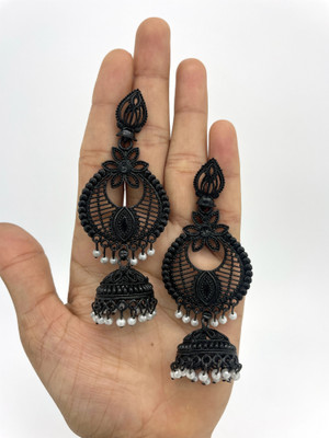 MiVi Creation Chandbali Jhumkha earing black Brass Chandbali Earring
