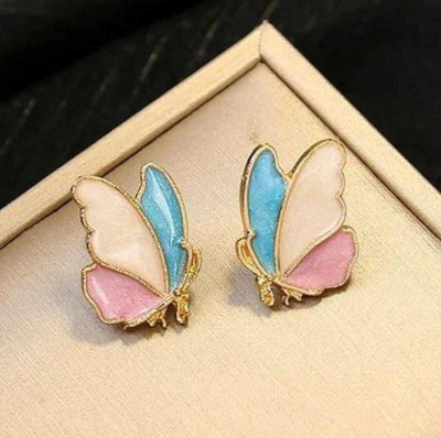 shrijaenterprises Enamelled Butterfly Studs Enamel Stud Earring