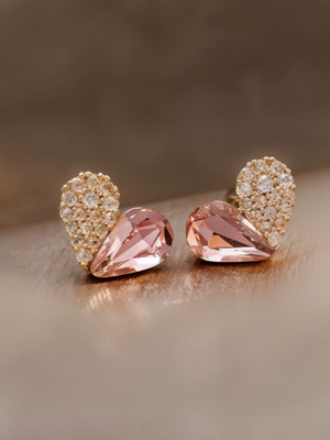 RAPPERSSHOP Sparkling Pink Heart Crystal Stud Earrings for Women Stainless Steel Stud Earring, Plug Earring, Earring Set