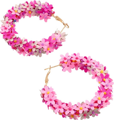 University Trendz Floral Bliss Hoops: Pink sequins, gold-plated Earring Alloy Clip-on Earring, Drops & Danglers, Hoop Earring