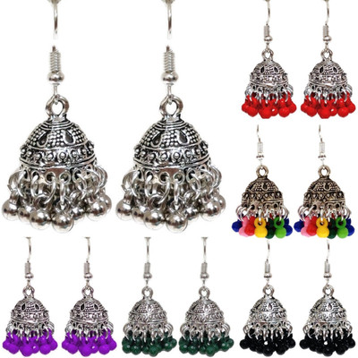 house of common Oxidised Light Weight Stylish Fancy Party Wear Jhumka Afgani Earrings Set Combo Beads Brass Jhumki Earring