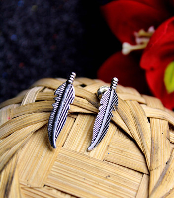 SHAAJ Vintage Style Antique Silver Feather Stud Earrings, Bohemian Style Jewelry German Silver Drops & Danglers, Earring Set, Stud Earring