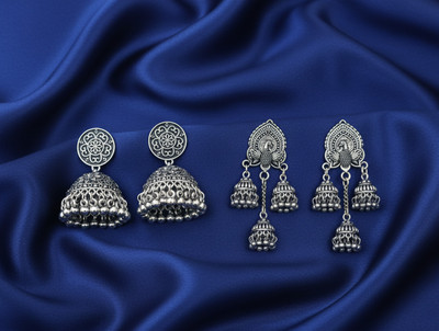 Janki Creation Three tier oxidized jhumki set Alloy Chandbali Earring, Drops & Danglers, Jhumki Earring, Stud Earring