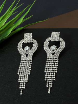 Dressberry Silver Plated Contemporary Style Rhinestone Embedded Statement Earring Brass Drops & Danglers