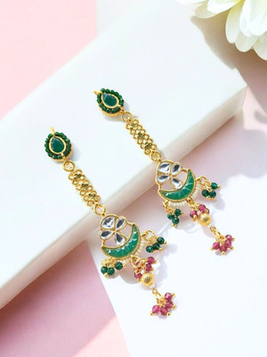 ANOUK Gold Plated Traditional Kundan and Emerald Green Stones Stud Brass Stud Earring