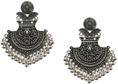 krelin Stylish oxidized Silver Earrings Ghungrus Alloy Studded Jhumka Earrings German Silver Earring Set, Drops & Danglers