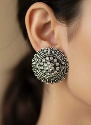 Anj oxidized silver plated jewellery Crystal, Pearl German Silver Stud Earring