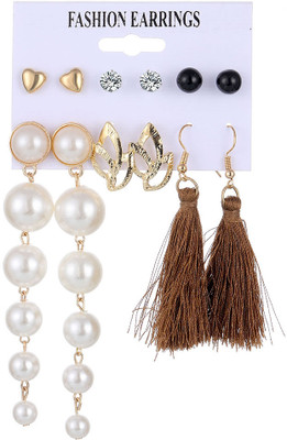 Oulik Set Of 6 Bohemian Tassles leaf Design Everyday Earring For Girls & Women Zinc, Alloy Stud Earring, Drops & Danglers