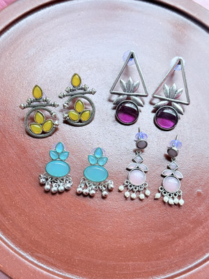 afreynjewels Trendy Oxidised Silver Plated Stud Earrings Combo Set-01 Alloy, German Silver Stud Earring