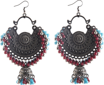 Jamleen Gallery Maroon Silver & Aqua Designer Jhumki in Indian Designe Black Oxidised Jhumki Alloy Drops & Danglers