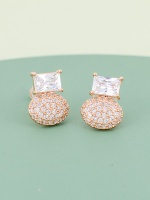 Kushal's Fashion Jewellery White Rose Gold-Plated Party Stud Earring Zircon Copper Stud Earring