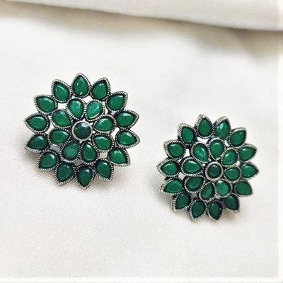 Lukello Silver-Plated Brass Stud Stone Earrings Brass Stud Earring
