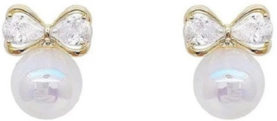 JMBW INTERNATIONAL Bow tassel earings Korean style earrings Pearl Pearl Alloy Stud Earring