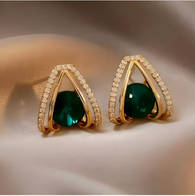 ER SNAPSTYLE ER(Green) Crystal, Cubic Zirconia, Pearl Alloy, Brass, Stone Earring Set, Stud Earring