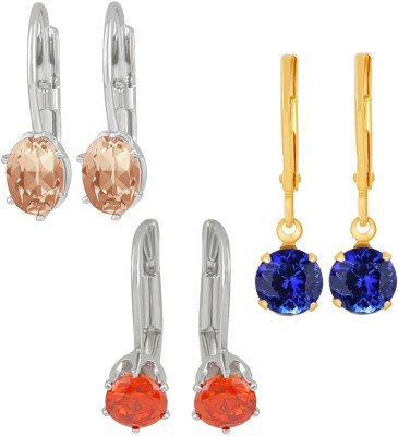 mahi Fancy Multicolour Solitaire Crystal and CZ Bali Earrings combo Crystal Alloy Earring Set