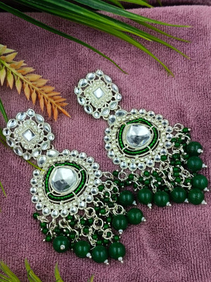Vigilantee Jewels Drop & Danglers Kundan Earrings Traditional Studded Silver Plated jumka wedding Beads, Pearl Stone, Brass, Stone Earring Set, Chandbali Earring