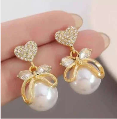 JRISSY Korean Fashion Love Bow Pearl Stud Earring Cubic Zirconia Alloy Earring Set, Stud Earring