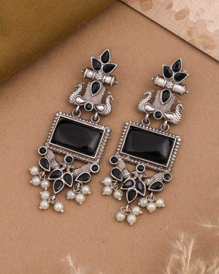 DANGAR ENTERPRISE Oxidized Rectangle Stone Earrings with Pearl Detailing Earrings for Women Alloy Jhumki Earring