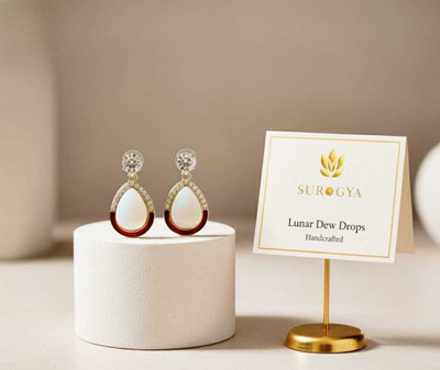 Surogya SURGYA Handcrafted 'Lunar Dew Drops' Pear-Shaped Dangle Earrings for Women/Girls White Zircon Alloy Drops & Danglers