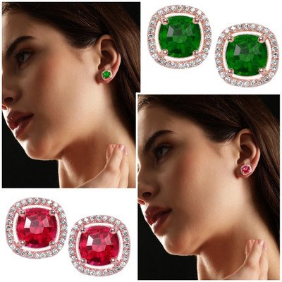 THANU'S CRAFT Elegant Rose Gold Cubic Zirconia Multicolor Stud Piercing Earr Cuff Earring Cubic Zirconia Metal Stud Earring