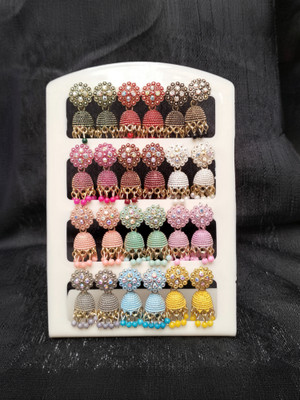 JIYANSH Fancy Small And Simple Earrings For Women And Girls Pack Of 12 Pair Beads, Diamond, Cubic Zirconia, Pearl, Quartz Alloy, Brass Jhumki Earring