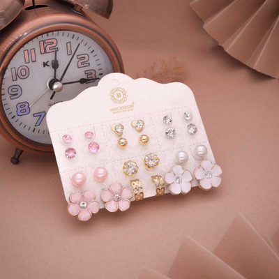 Vedda 12 pairs with a mix of classic and contemporary designs Diamond, Garnet, Ruby Brass Stud Earring